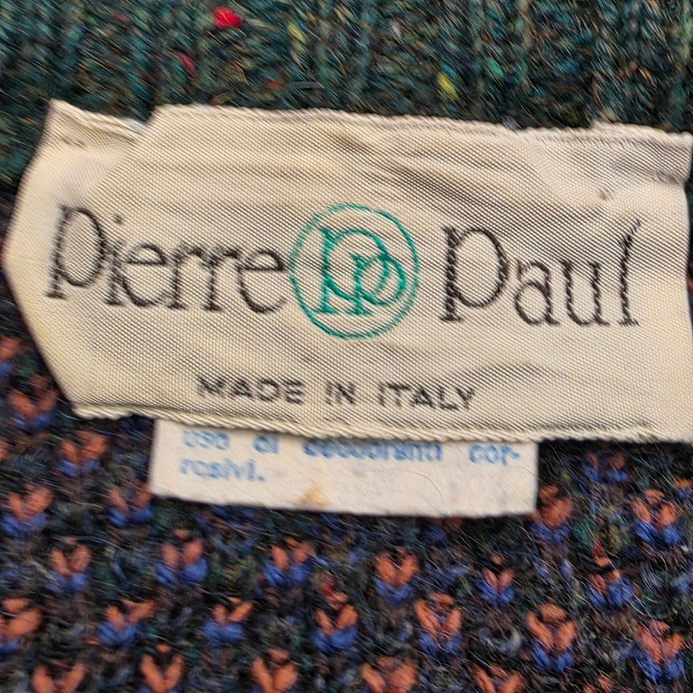VTG Pierre Paul Mohair Wool Sweater Mens L Made in Italy Geometric Abstract Blue - Picture 3 of 9